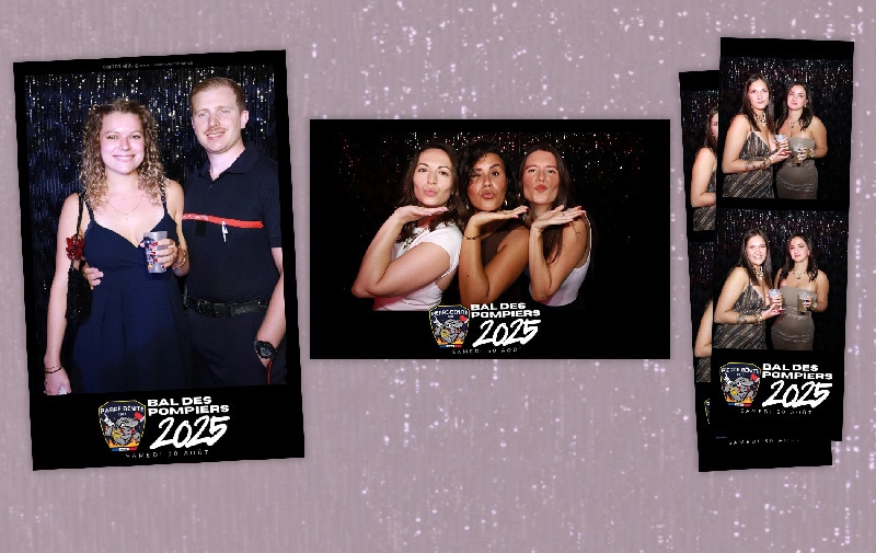 Photobooth bal des pompiers Pierre-Bénite avec fond sequins noirs